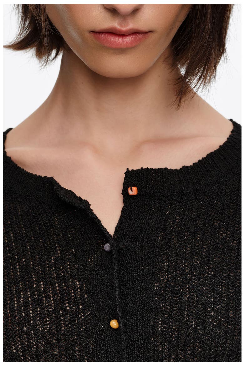 Straight Cardigan With Stones, Alternate, color, BLACK