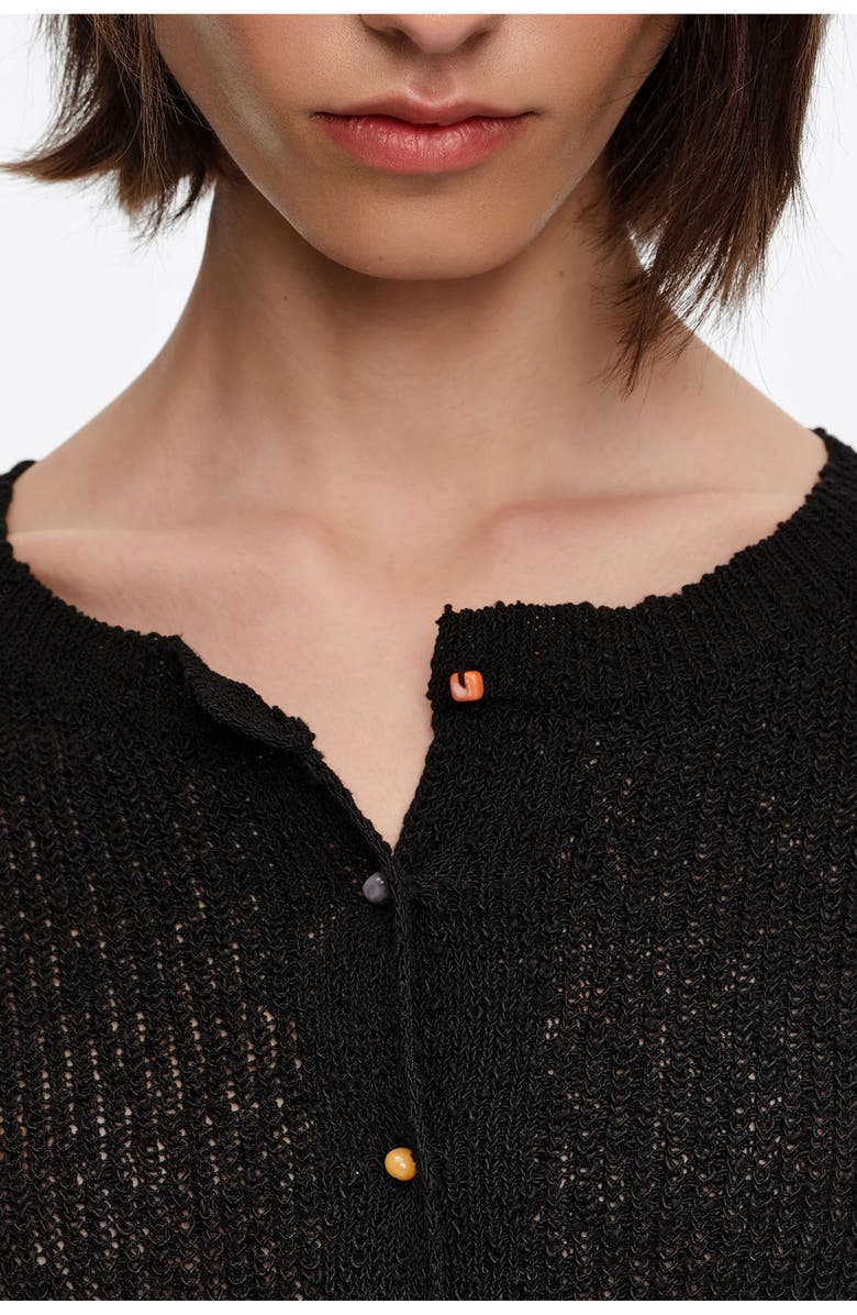 Bimba y Lola Straight Cardigan With Stones, Alternate, color, Black