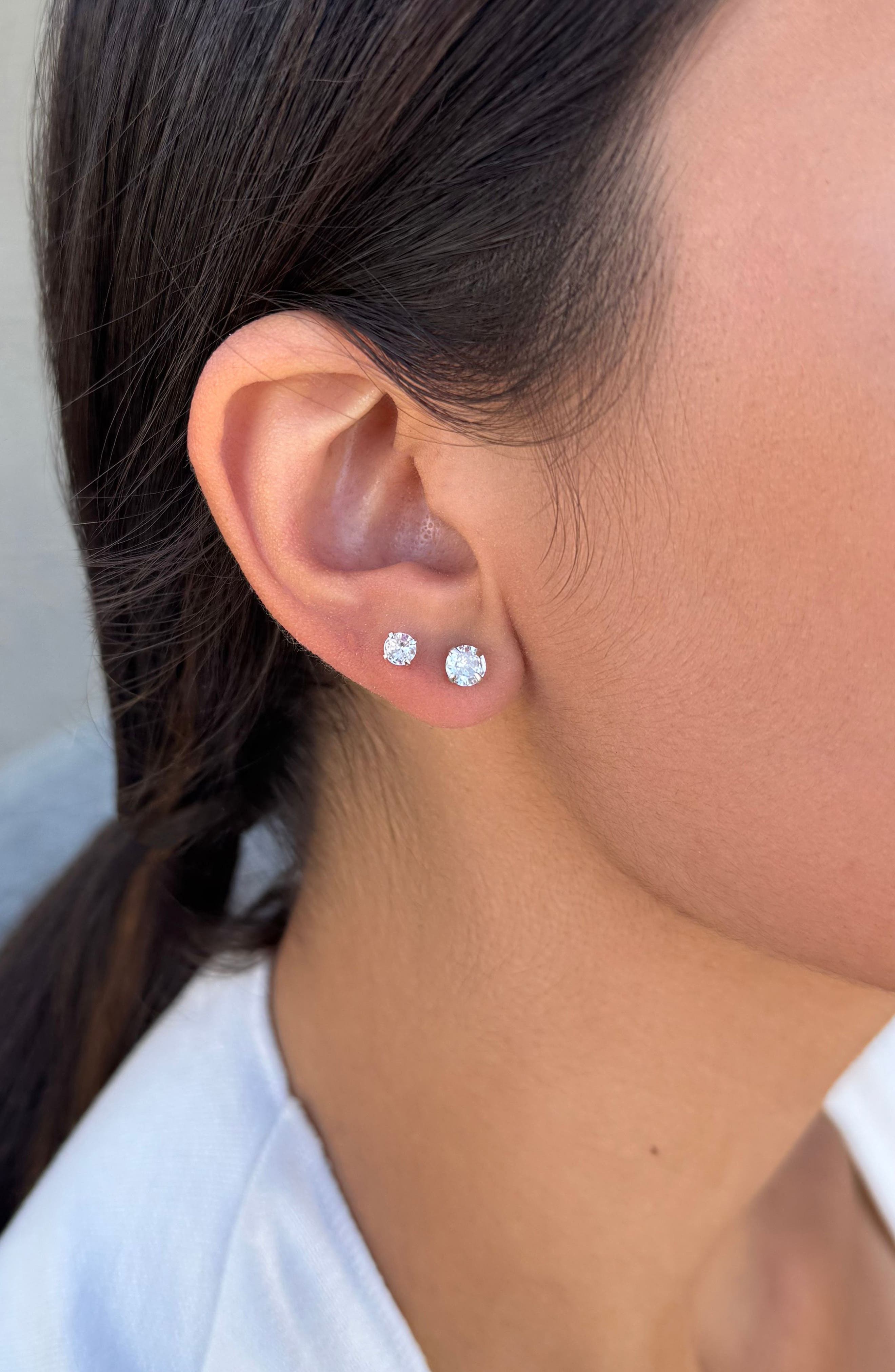 Set of 3 Solitaire Cubic Zirconia Stud Earrings