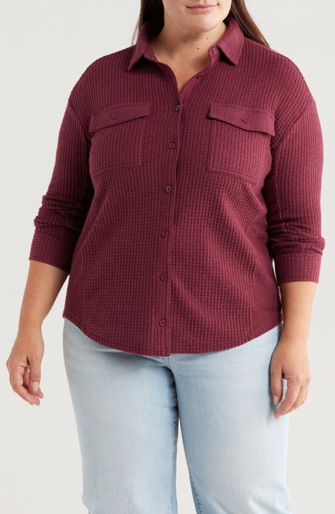 Cloud Waffle Button-Up Shirt (Plus)