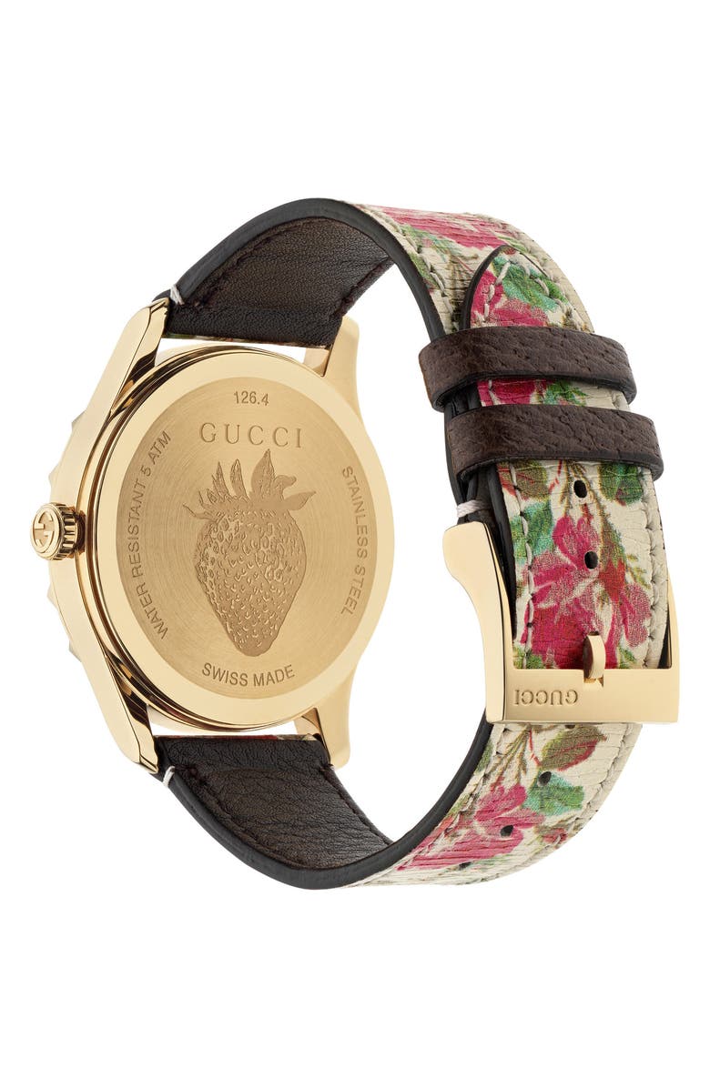Gucci G-Timeless Print Leather Strap Watch, 38mm, Alternate, color, 