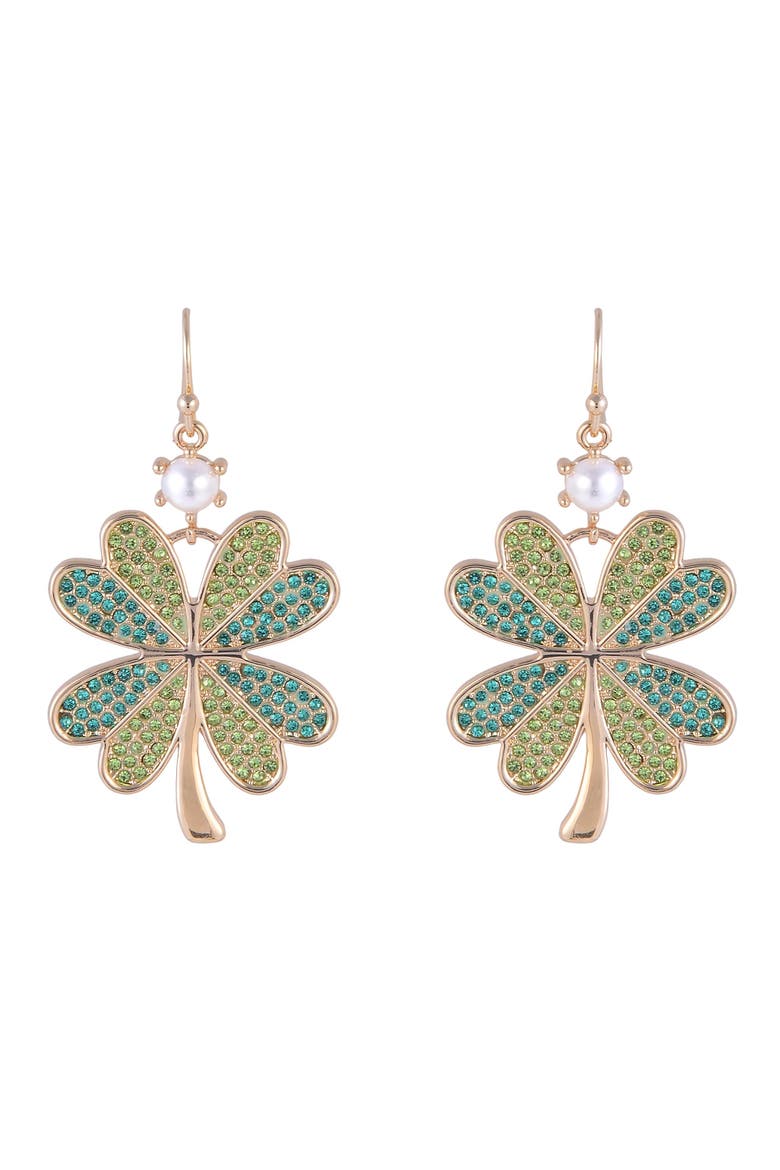 Green Stone Four Leaf Clover Earrings, Alternate, color, Green