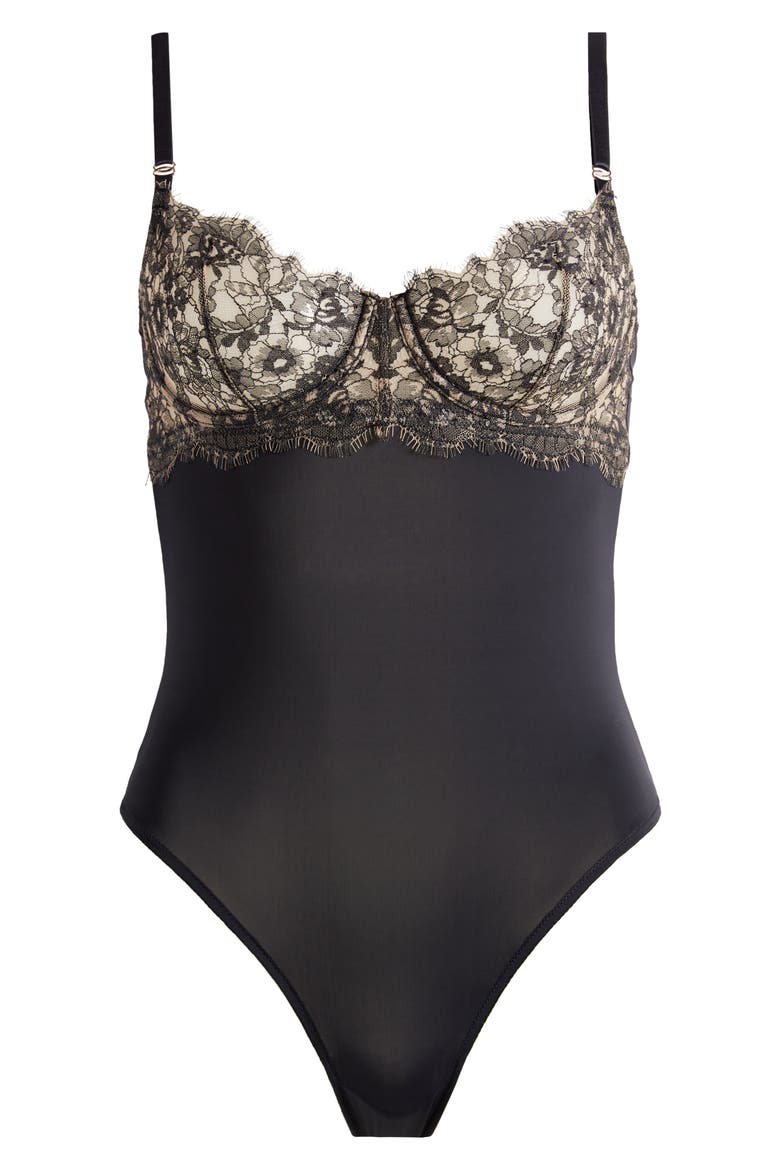 Entice Lace Cup Underwire Teddy, Alternate, color, BLACK/ NYLON