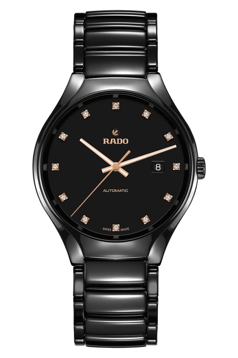 True Automatic Diamond Ceramic Watch, 40mm, Main, color, BLACK