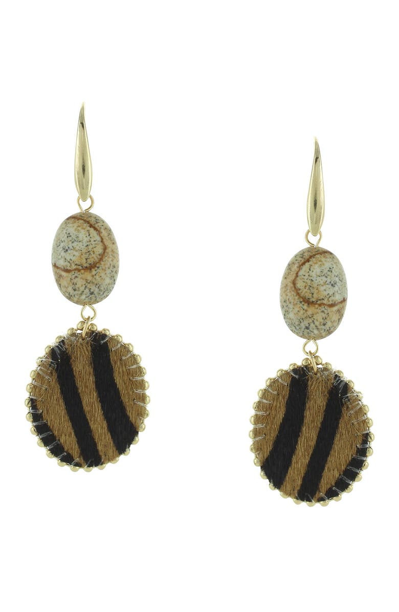 OLIVIA WELLES Dania Animal Printed Faux Fur Drop Earrings, Main, color, Gold-Brown
