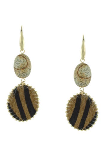 Olivia Welles Dania Animal Printed Faux Fur Drop Earrings In Brown