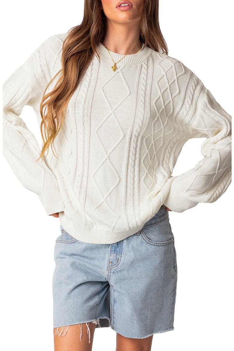 Jessy Oversize Cotton Cable Stitch Sweater, Main, color, CREAM