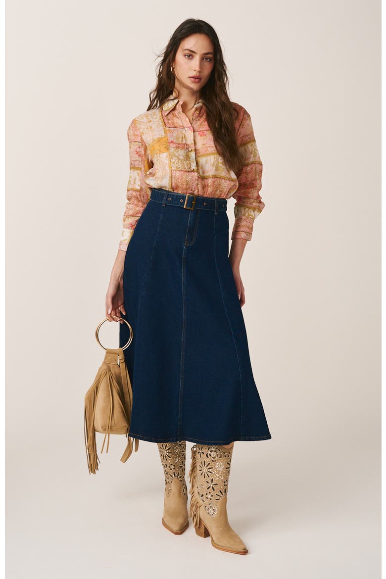 Flutter Denim Skirt, Alternate, color, Indigo