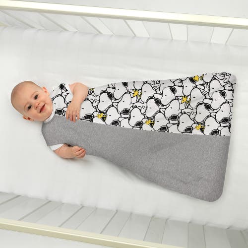 Lambs & Ivy Snoopy & Woodstock Breathable Cotton Jersey Baby Wearable Blanket In Gray
