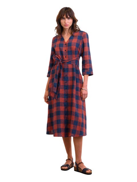 Check Tie Front Midi Shirt Dress