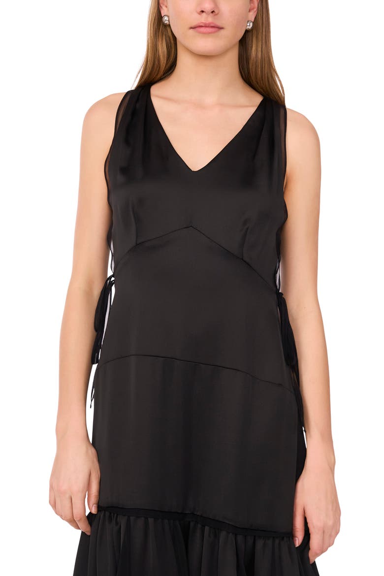 Sleeveless V-Neck Asymmetric Midi Dress, Alternate, color, RICH BLACK