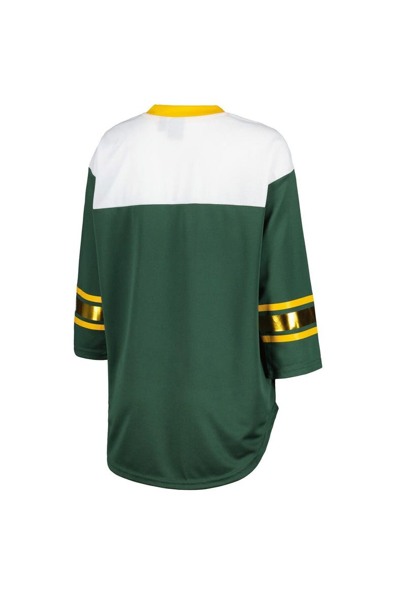 Women's G-III 4Her by Carl Banks Green/White Green Bay Packers Double Team 3/4-Sleeve Lace-Up T-Shirt, Alternate, color, Green