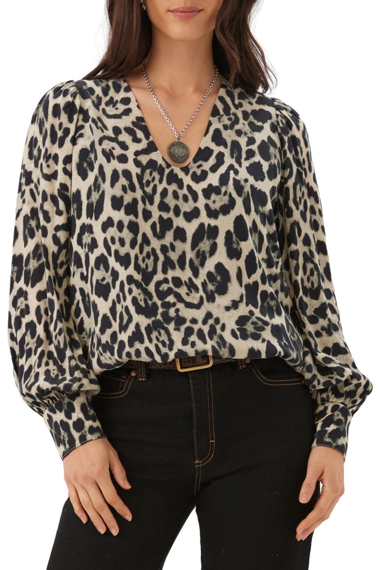 Puff Sleeve V-Neck Top, Main, color, PRINT