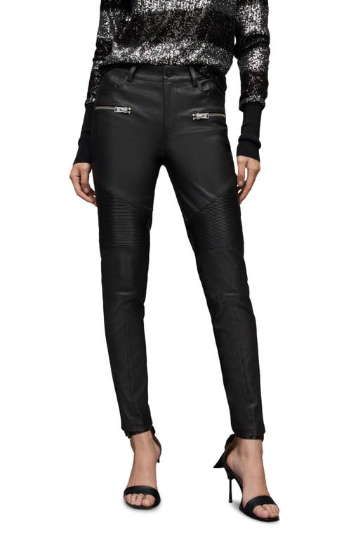 AllSaints Suri Leather Biker Jeans in Black