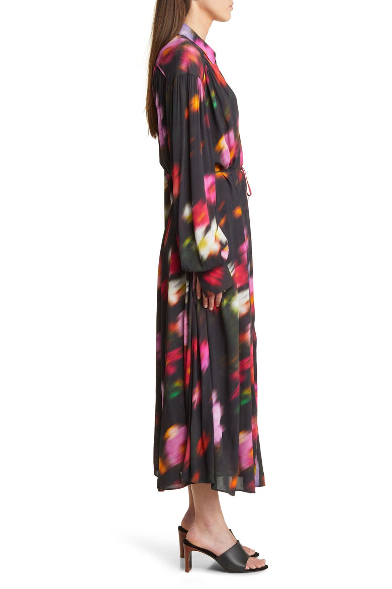 Aubrey Abstract Floral Long Sleeve Maxi Shirtdress, Alternate, color, BLKFLORAL