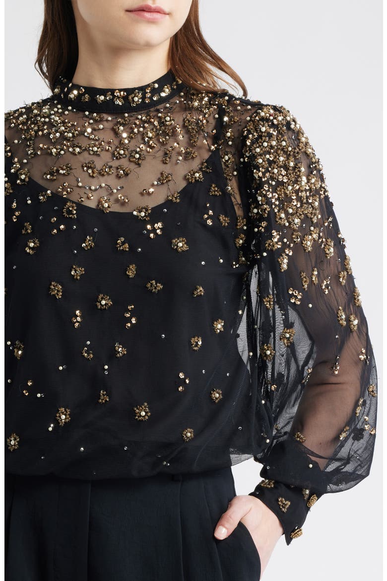 Embroidered Tulle Bubble Top, Alternate, color, BLACK