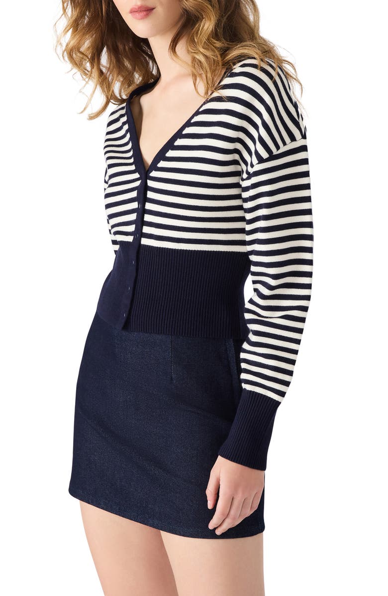 Steve Madden Lauryn Stripe Crop Cardigan, Alternate, color, Midnight