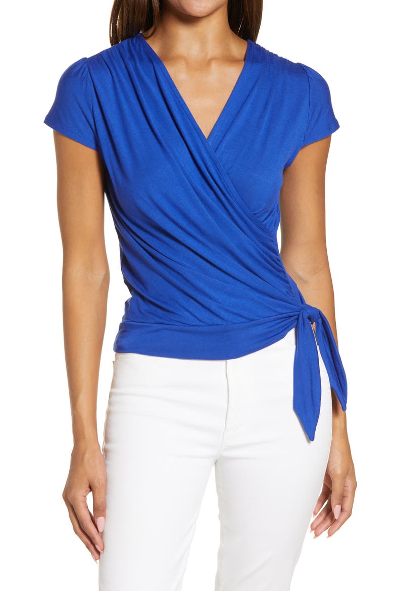 Faux Wrap Top, Main, color, ROYAL