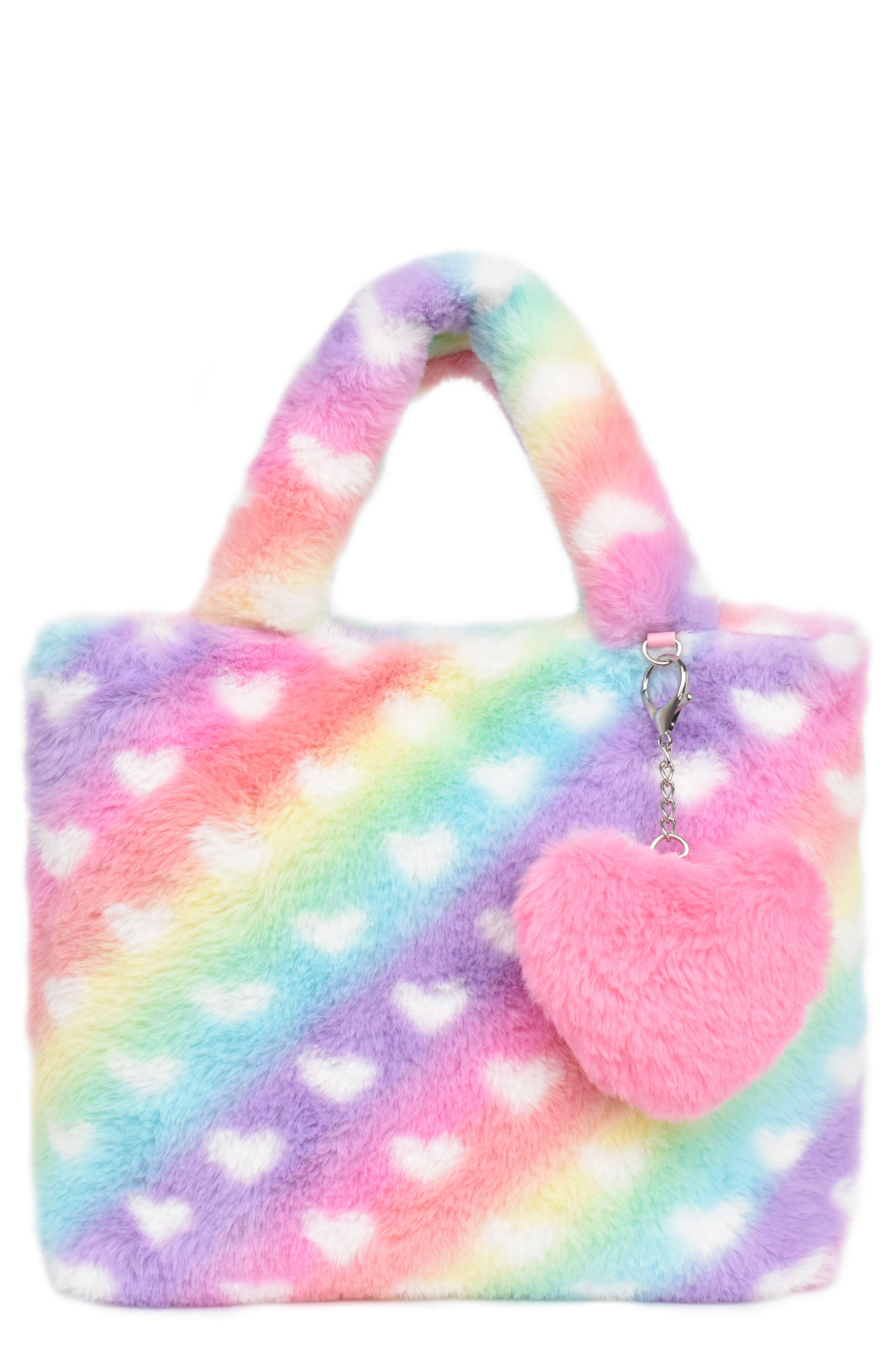 OMG Accessories Kids' Heart Faux Fur Tote in Bubble Gum 