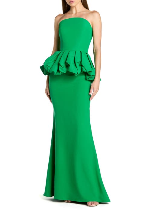Strapless Peplum Trumpet Gown with Faille Bodice and Crepe Skirt