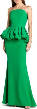 Mac Duggal Strapless Peplum Trumpet Gown with Faille Bodice and Crepe Skirt
