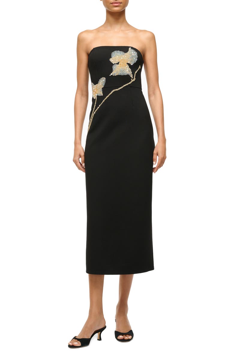 Brooke Floral Beaded Strapless Cocktail Dress, Main, color, BOTANICAL SHADOWS