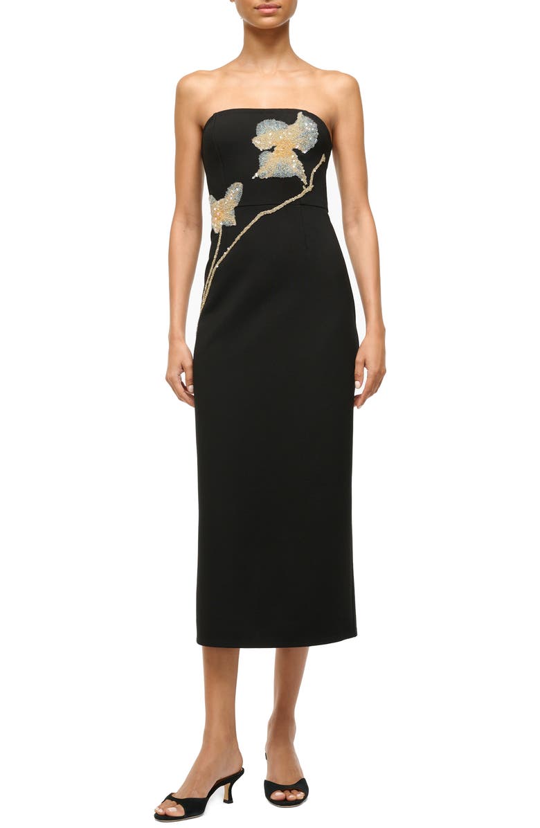 STAUD Brooke Floral Beaded Strapless Cocktail Dress, Main, color,
