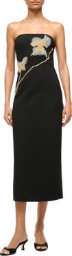 STAUD Brooke Floral Beaded Strapless Cocktail Dress