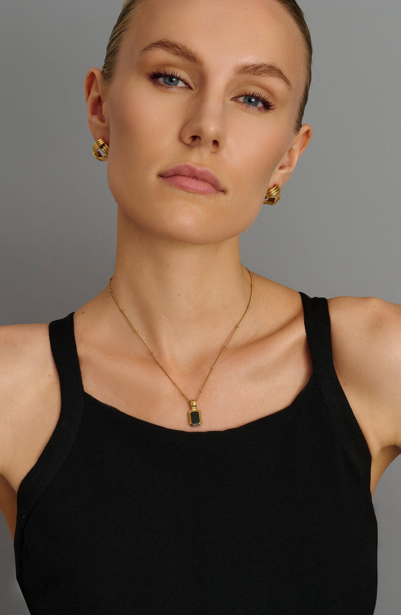 Nialaya Sterling Silver Two-in-One Pearl and Black Onyx Pendant Necklace, Alternate, color, Gold