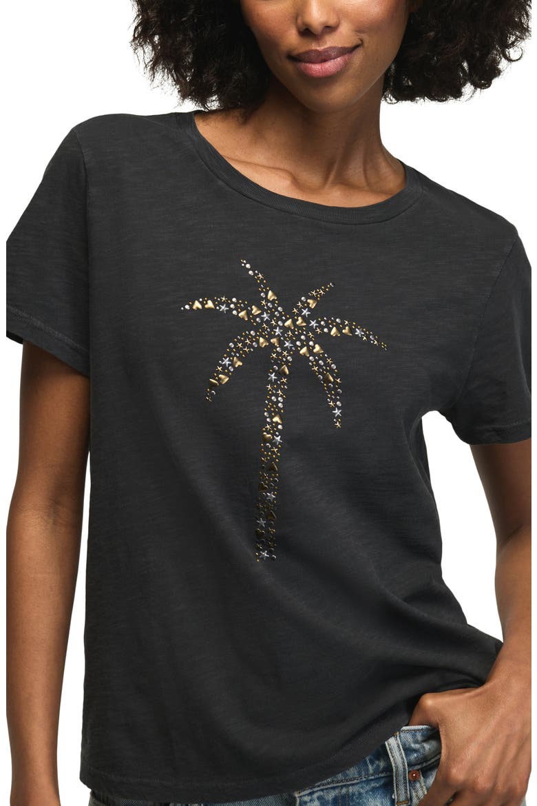 Embellished Palm Cotton T-Shirt, Alternate, color, JET BLACK