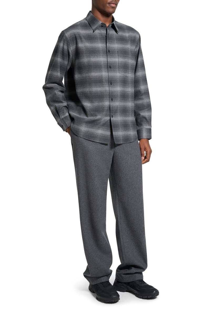 Theory Weekend Gradient Check Brushed Cotton Button-Up Overshirt, Alternate, color, Charcoal Melange Multi - Wx6