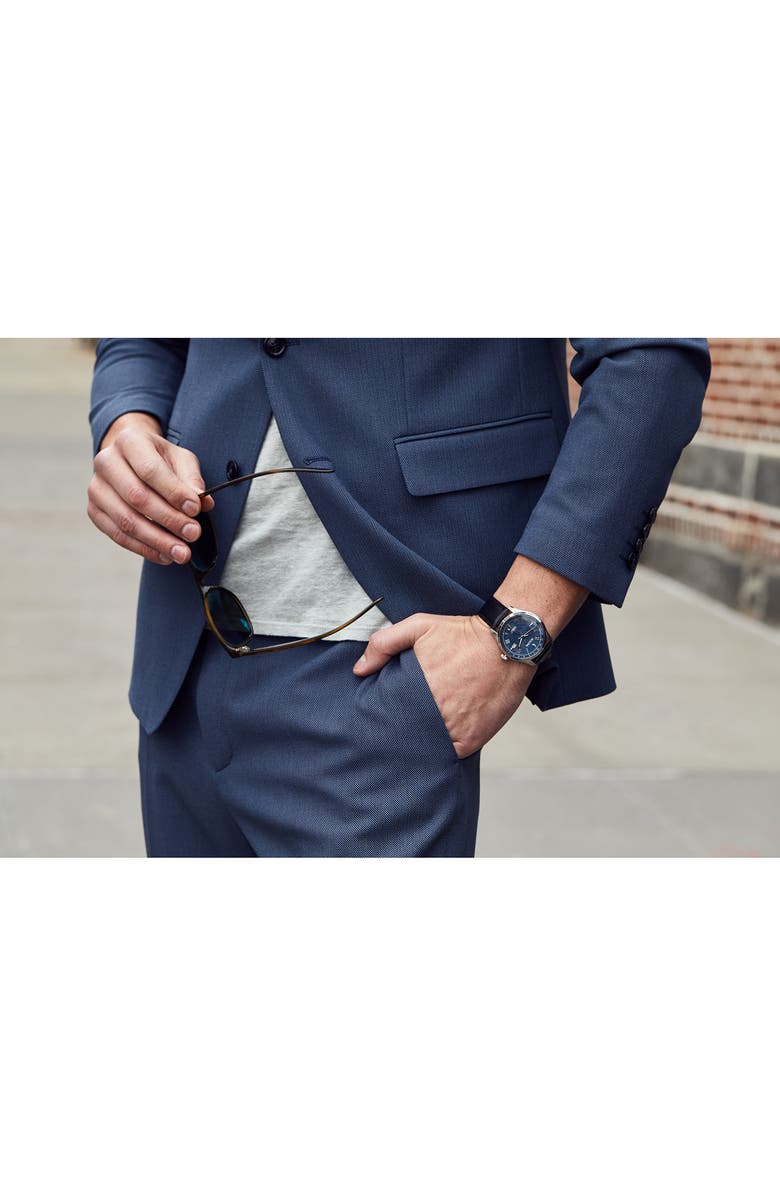 BULOVA Wilton GMT Automatic Leather Strap Watch, 43mm, Alternate, color, 