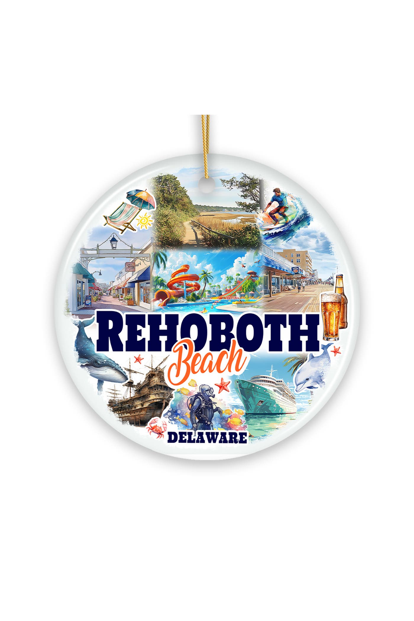 OrnamentallyYou Rehoboth Beach De Coastal Collage Ornament - Version 1 ...