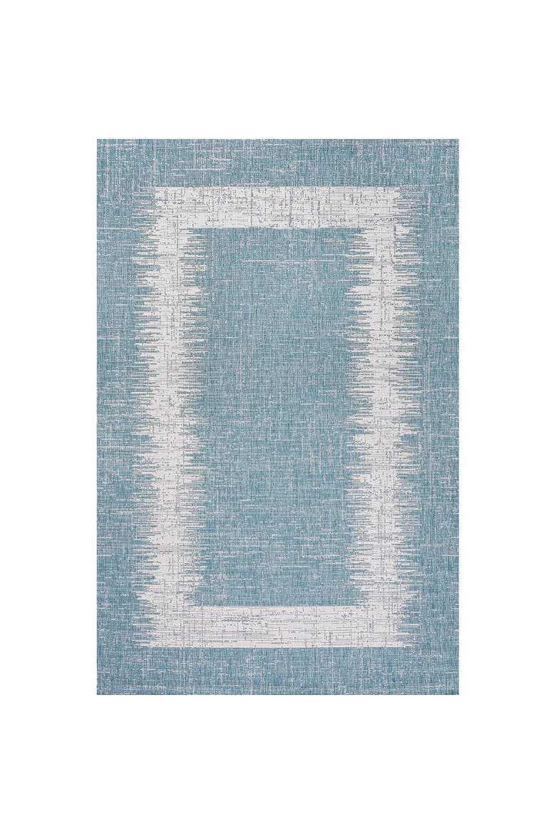 Scandi Minimalist Border Indoor/Outdoor Area Rug, Main, color, Aqua/Ivory