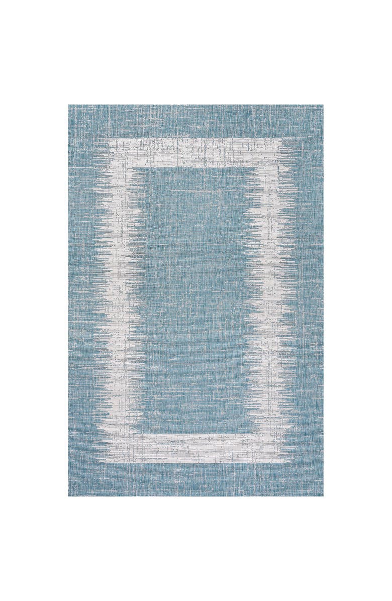 JONATHAN Y Scandi Minimalist Border Indoor/Outdoor Area Rug, Main, color, Aqua/Ivory