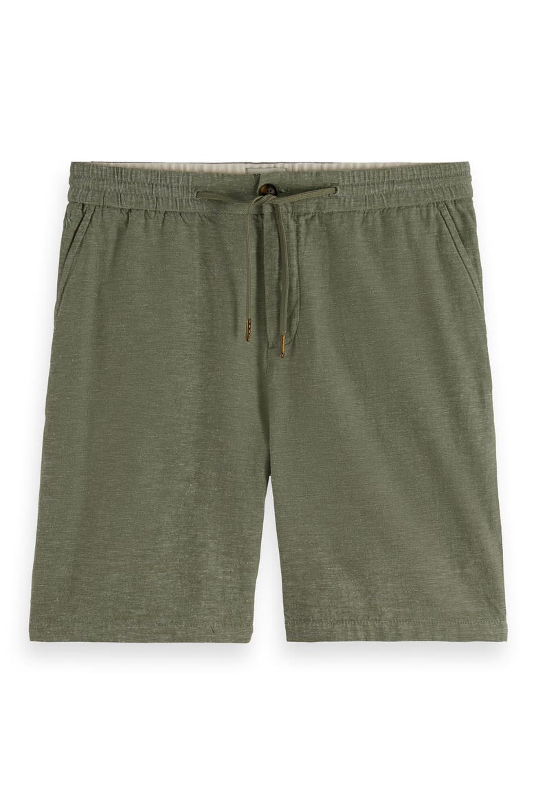 Flat Front Slub Cotton & Linen Twill Drawstring Bermuda Shorts, Main, color, ARMY