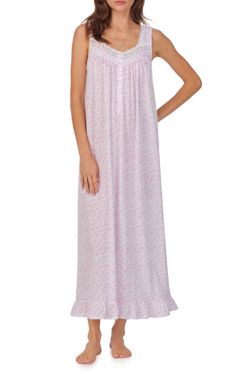 Eileen West Floral Sleeveless Ballet Cotton Blend Jersey Nightgown, Main, color, 