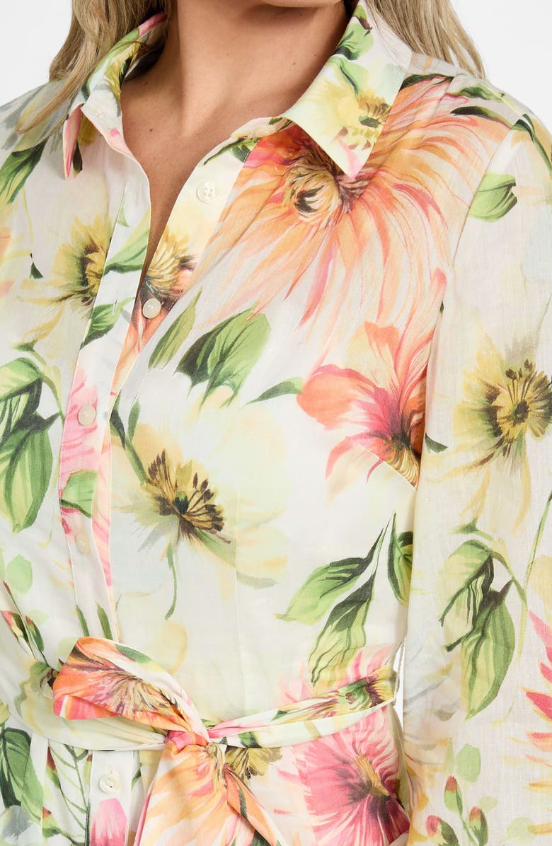 GUESS Faith Floral Print Tie Waist Shirtdress, Alternate, color, Painted Daisies Print