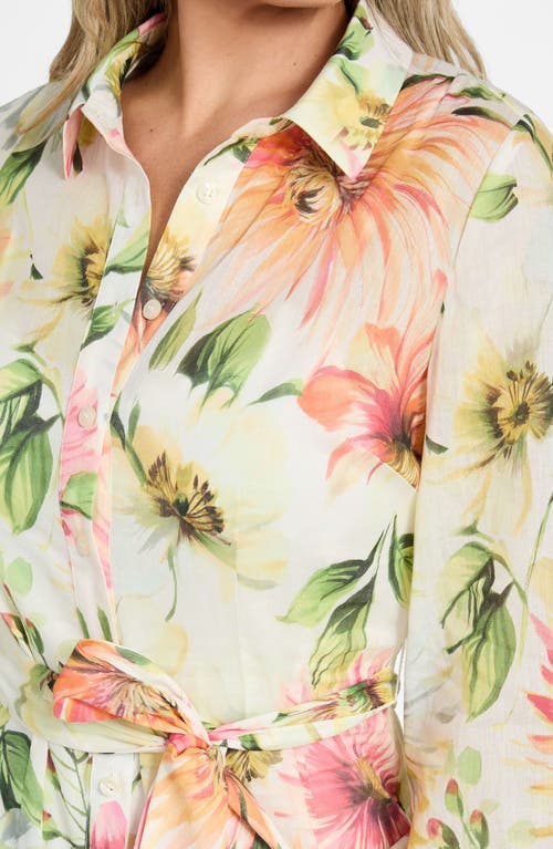 Guess Faith Floral Print Tie Waist Shirtdress In Painted Daisies Print