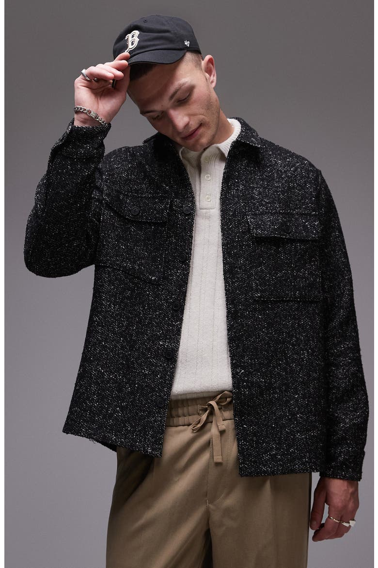 Textured Overshirt, Main, color, BLACK