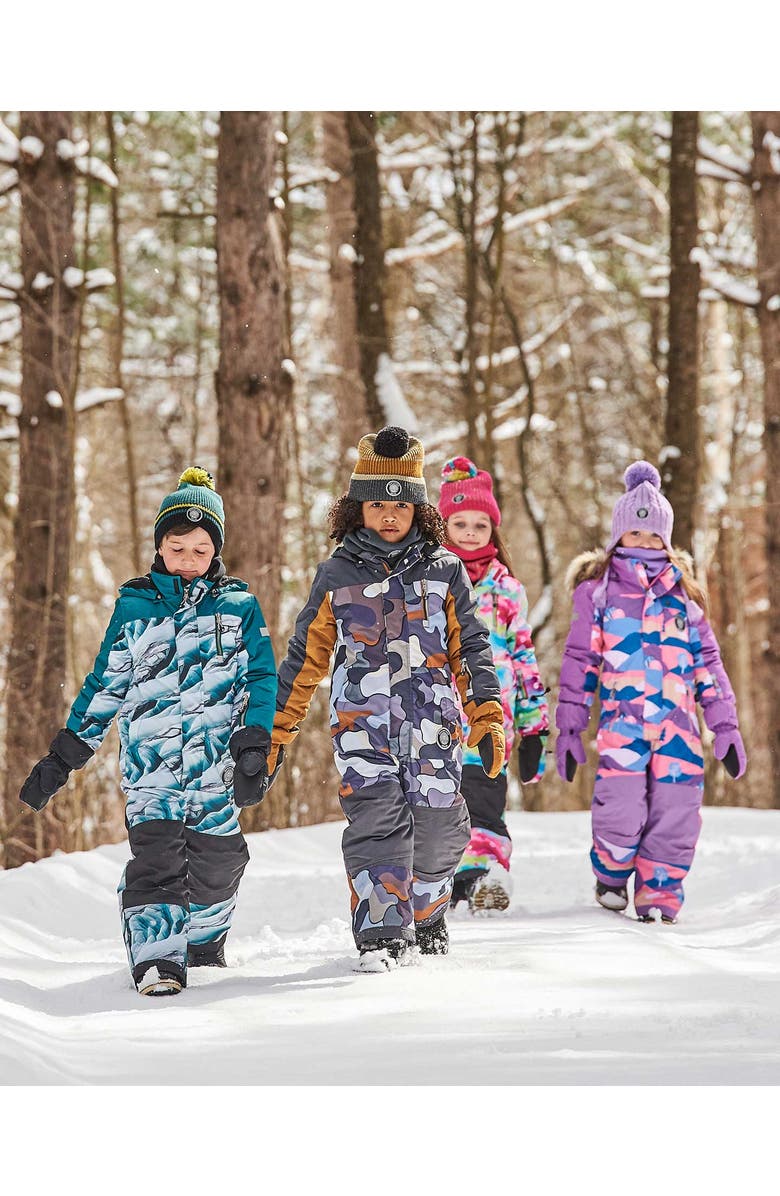 Deux par Deux Little Boy's One Piece Snowsuit Dark Gray Printed Camo, Alternate, color, 