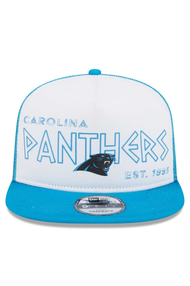 Men's New Era White/Blue Carolina Panthers Banger 9FIFTY Trucker Snapback Hat, Alternate, color, White