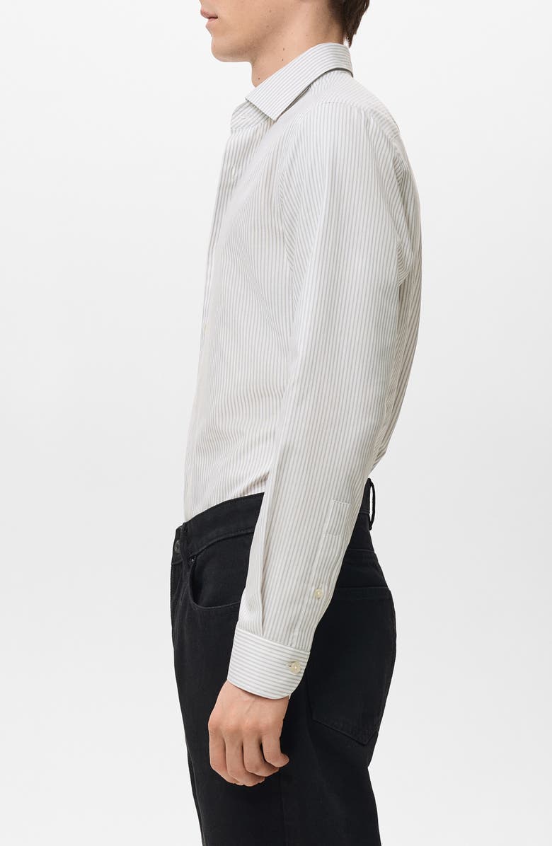 MANGO Slim Fit Stripe Cotton Button-Up Shirt, Alternate, color, Light Heather Grey