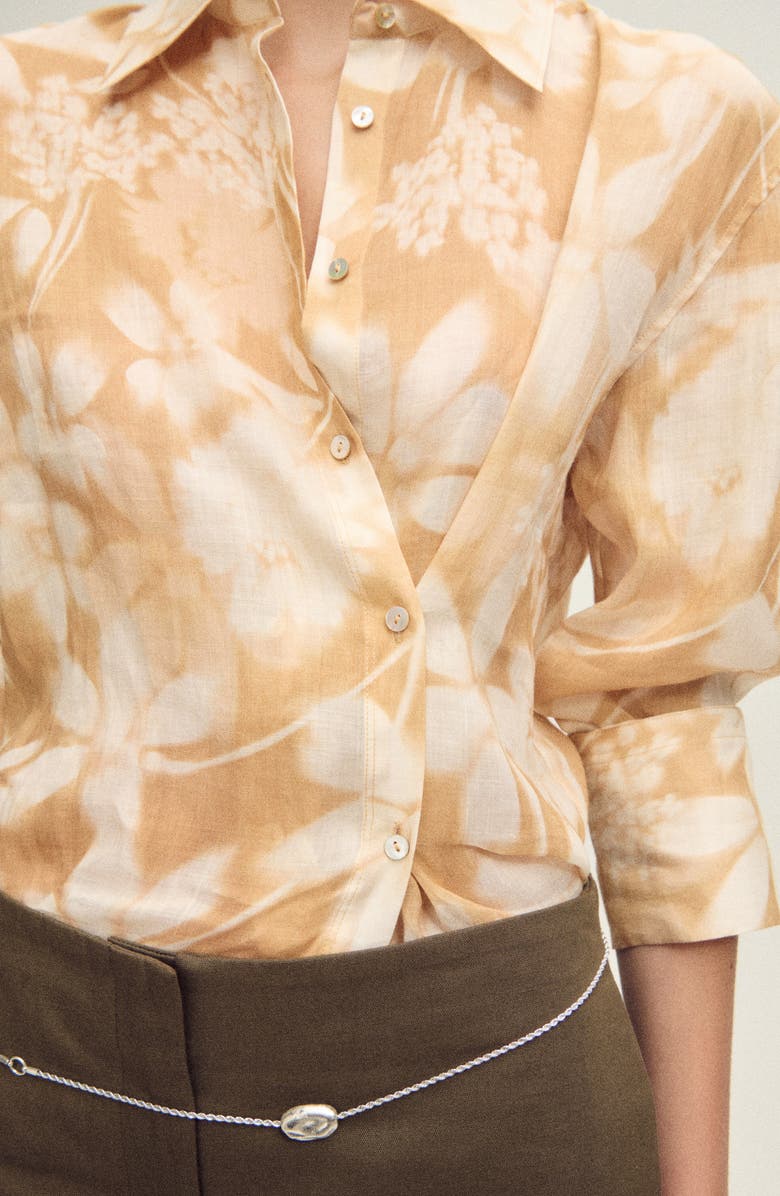 MANGO Floral Ramie Button-Up Shirt, Alternate, color, 