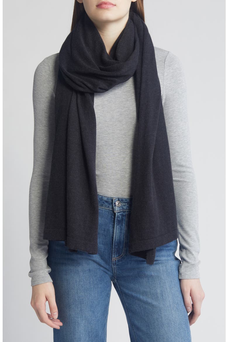 Transitional Knit Travel Wrap, Main, color, BLACK ROCK HEATHER
