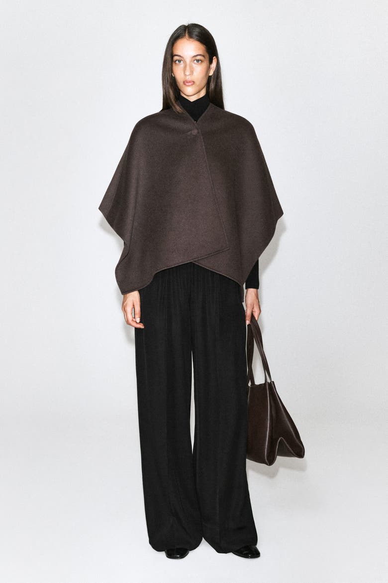 Double-faced Wool-blend Cape, Main, color, BROWN