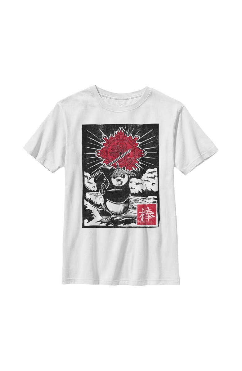 Kung Fu Panda Boy's Kung Fu Panda Bo Staff Woodcut  Graphic T-Shirt, Main, color, White