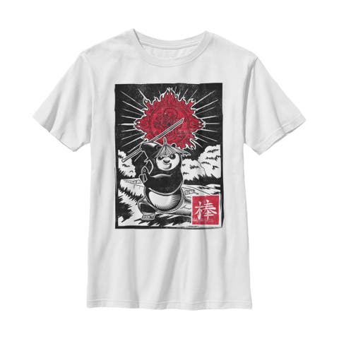 Boy's Kung Fu Panda Bo Staff Woodcut  Graphic T-Shirt
