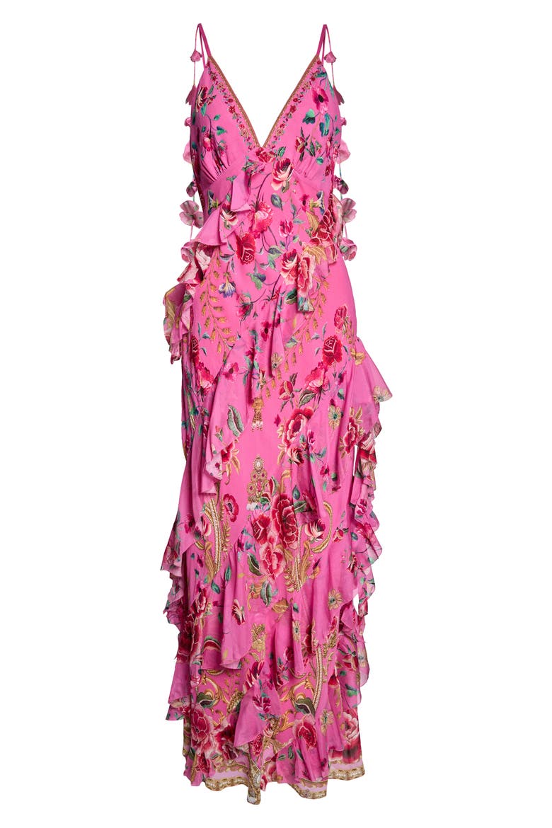 Matadora Flora Asymmetric Ruffle Silk Slipdress, Alternate, color, MATADORA FLORA