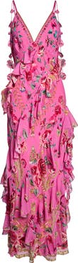 Camilla Matadora Flora Asymmetric Ruffle Silk Slipdress